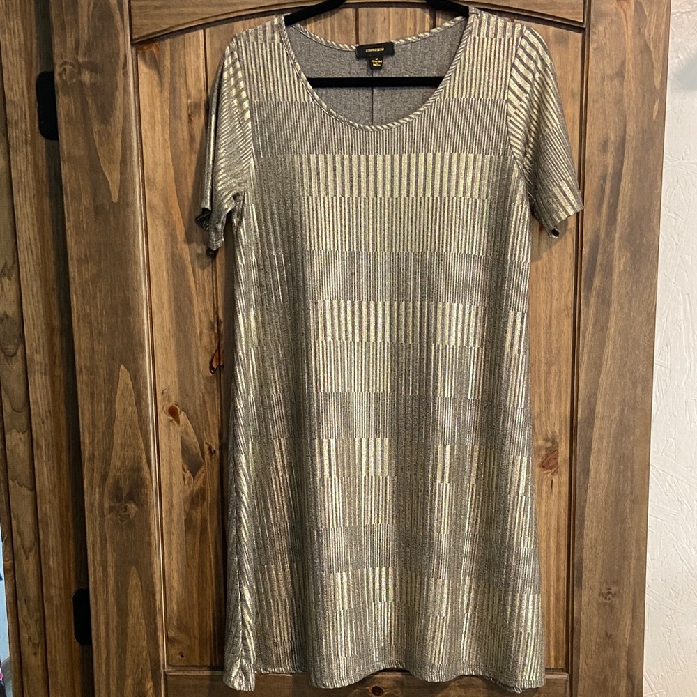 Espresso Gold & Silver Striped Dress